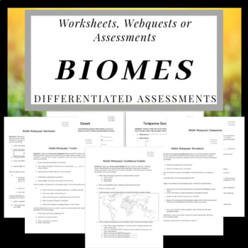 Preview of Biomes: Complete NASA Webquest, Worksheet or Assessment on 7 Different Biomes