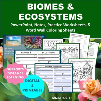 Preview of Biomes & Ecosystem PowerPoint, Notes, Word Wall, Worksheets (Digital & Print)