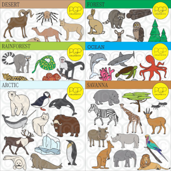 Preview of Biomes & Ecosystems Animal Kingdom Clipart by PGP Graphics *b&w images included