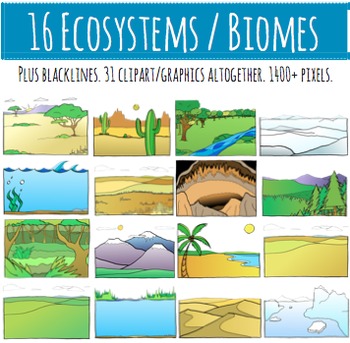 Biomes - Ecosystems Clip art - 16 Habitats - 31 Clipart Graphics