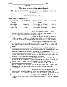 Preview of Biomes Exploration WebQuest