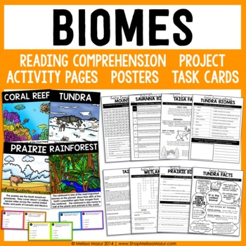 Preview of Biomes - Habitats - Reading Comprehension, Project, Task Cards, Posters
