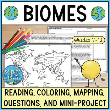 Preview of Biomes Color by Number Map, Reading, and Worksheets