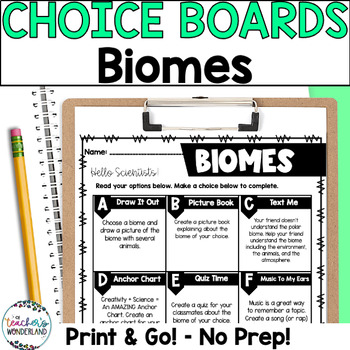 Preview of Biomes Science Menus - Choice Boards and Activities- 4th - 5th Grade