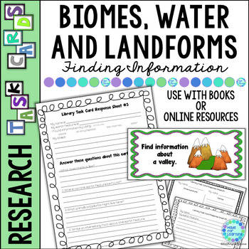 Preview of Biomes Water Landforms Research Lesson Task Cards