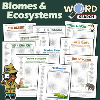 Preview of Biome Ecosystem Word Search Bundle Puzzle Vocabulary Activity Homework Worksheet