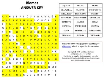 Biomes Word Search with Answer Key by Lessons From The Learning Tree