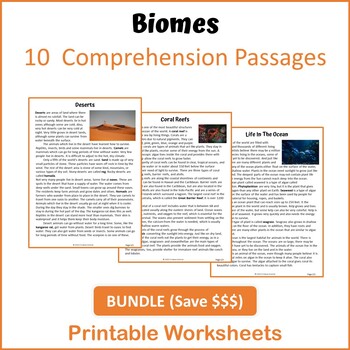 Preview of Biomes Bundle Reading Comprehension - Printable Worksheets