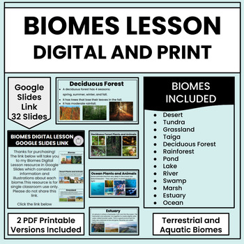 Preview of Biomes of the World Digital & PDF Lesson, Biome Characteristics, Plants, Animals
