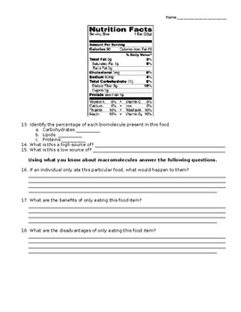 Biomolecule Food Label Analysis by PetriSciences19 | TpT