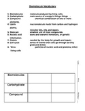 Biomolecule Vocabulary Terms/Quiz