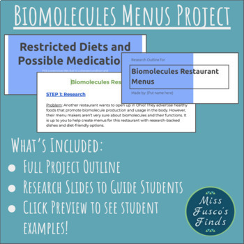 Preview of Biomolecules Menus Project