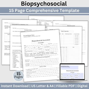 Preview of Biopsychosocial Assessment Forms, Comprehensive Fillable Forms for Client Intake