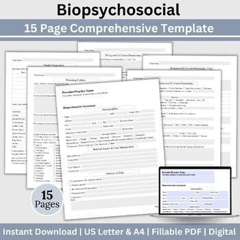 Preview of Biopsychosocial Intake Assessment Form, Comprehensive Fillable Template