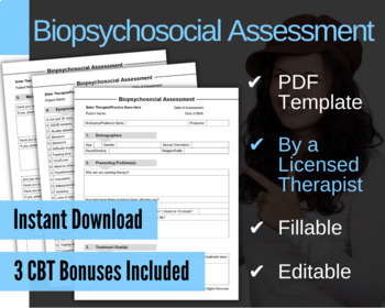 Preview of Biopsychosocial Assessment Template PDF | Fillable & Editable | Therapy Form