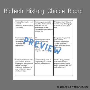 Preview of Biotechnology History Choice Board