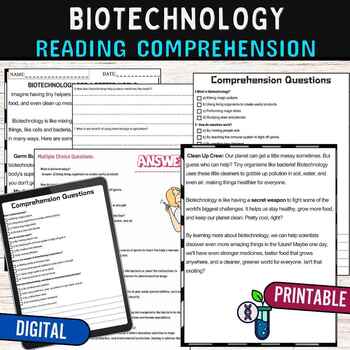 Preview of Biotechnology Reading Comprehension Passage,Digital & Print