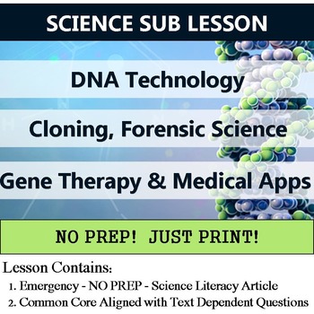 Preview of DNA Technology Sub Lesson - Cloning, Gene Therapy, & Forensic Science Homework