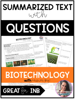 Preview of Biotechnology Summary Text with Questions