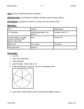 Preview of Biotechnology: Testing for Antibiotic Sensitivity in Bacteria Lab Experiment