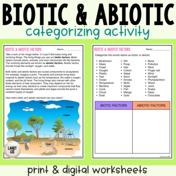Preview of Biotic & Abiotic - Reading Comprehension Worksheets