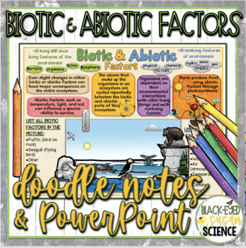 Preview of Biotic & Abiotic Factors Doodle Notes & Quiz + PowerPoint