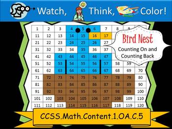 Preview of Bird Nest Counting On and Counting Back - Watch, Think, Color Mystery Pictures
