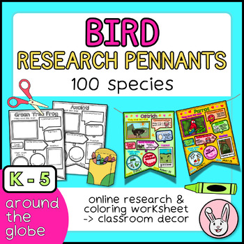 Preview of Bird Research Pennants | 100 Animals | Earth Day, Science, and Biology