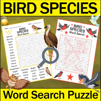 Preview of Bird Species Word Search Puzzle Fun Vocabulary Activity Worksheet