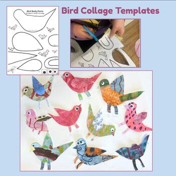 Preview of Bird Body Parts; templates for cutting bird shapes; collage art & illustration