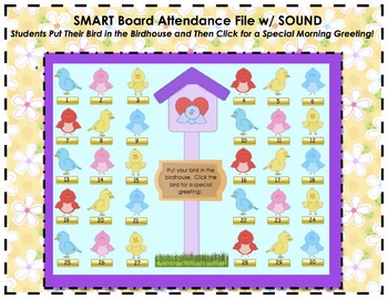 Preview of Bird and Spring Themed SMART Board Attendance Activity w/ SOUND