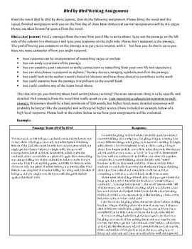 Preview of Bird by Bird Dialectical Journal Assignment with Rubric