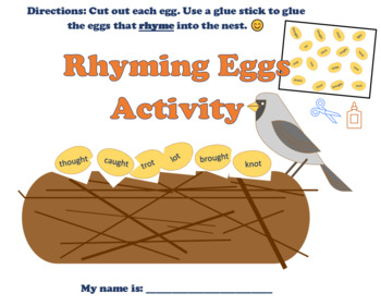 Preview of Bird's Nest Spring RHYMING Cut & Glue Activity | OUGHT word practice