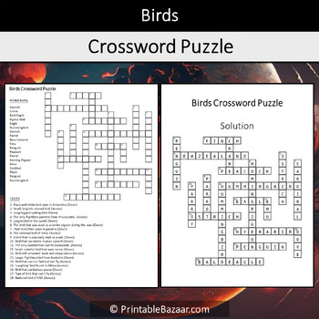Birds Crossword Puzzle Worksheet Activity by Crossword Corner TPT