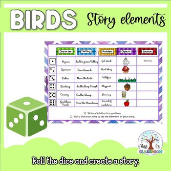 Preview of Birds: Story elements, complex sentences & conjuctions - FUN writing (SPRING)