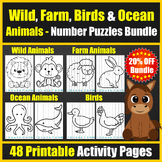 Birds, Farm, Ocean & Zoo Animals Ordering Number Puzzles -