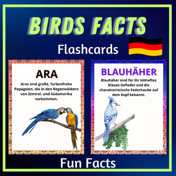 Preview of Birds Fun Facts Flashcards, Posters Animals for kids German