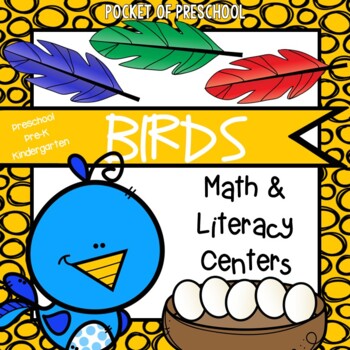 Preview of Birds Math and Literacy Centers for Preschool, Pre-K, and Kindergarten