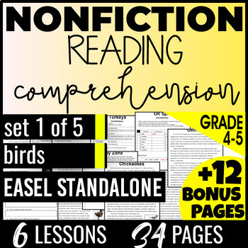 Preview of Birds Nonfiction Reading Comprehension Passages 4th-5th Grade Easel Activity