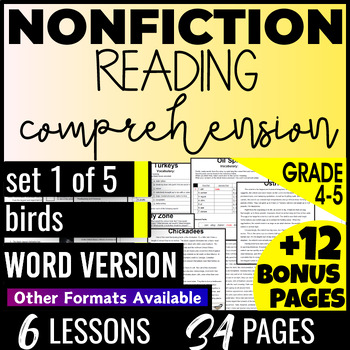 Preview of Birds Nonfiction Reading Passages and Questions Word Document 4th 5th Grade