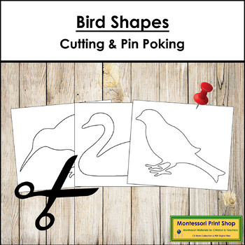 Preview of Bird Shapes - Cutting & Pin Poke - Scissor Practice
