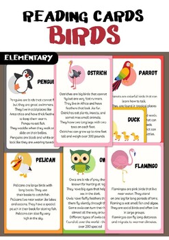 Preview of Birds. Reading cards.