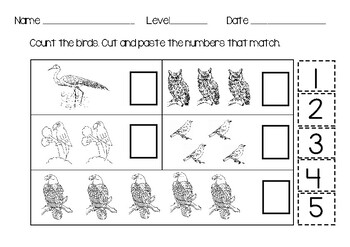 Birds Themed Cut and Paste Counting Worksheet by Michelle Kinder Page