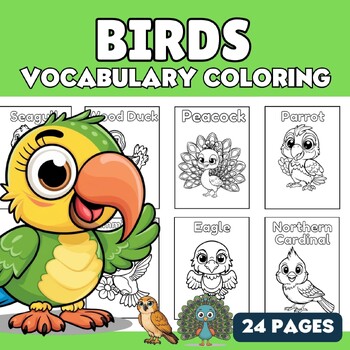 Preview of Birds Vocabulary Word Coloring page Worksheet for Pre-K k 1st 2nd