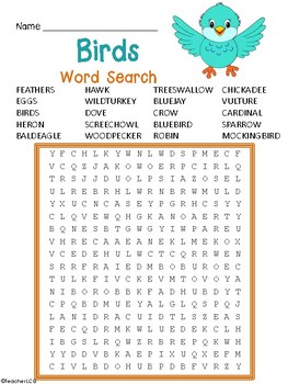 Types Of Birds Word Search