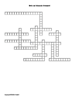 Birds and Mammals Vocabulary Crossword for Middle School Science