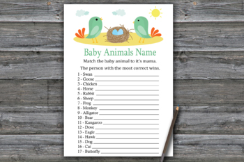 Birds and nest Baby Animals Name Game,Birds and nest Baby shower games-338