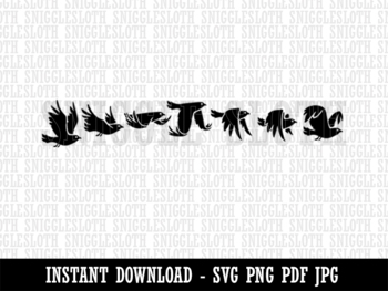 Birds in Flight Flying Animation Flapping Wings B&W Clipart Digital Download