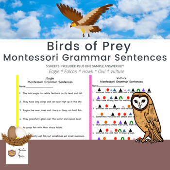 Preview of Birds of Prey Montessori Grammar Sentences