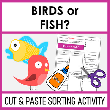 Preview of Birds or Fish | Cut and Paste Sorting Activity